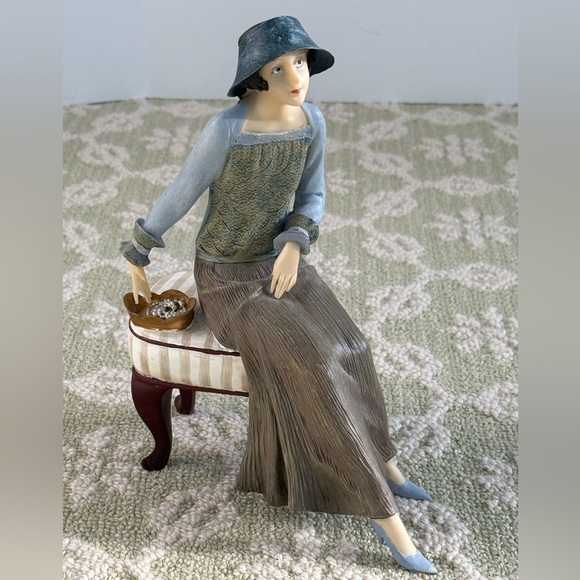 Elegant 1920s Lady Sitting Figurine in Blue and Tan in Resin EUC - Picture 8 of 12